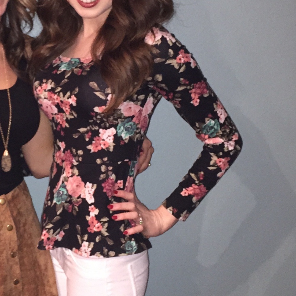 Floral peplum long sleeve top